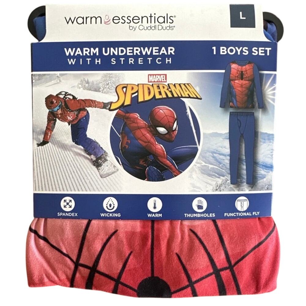 Cuddl Duds Spider-Man Warm Underwear Essentials Boys  Sz LG(10/12)  NWT